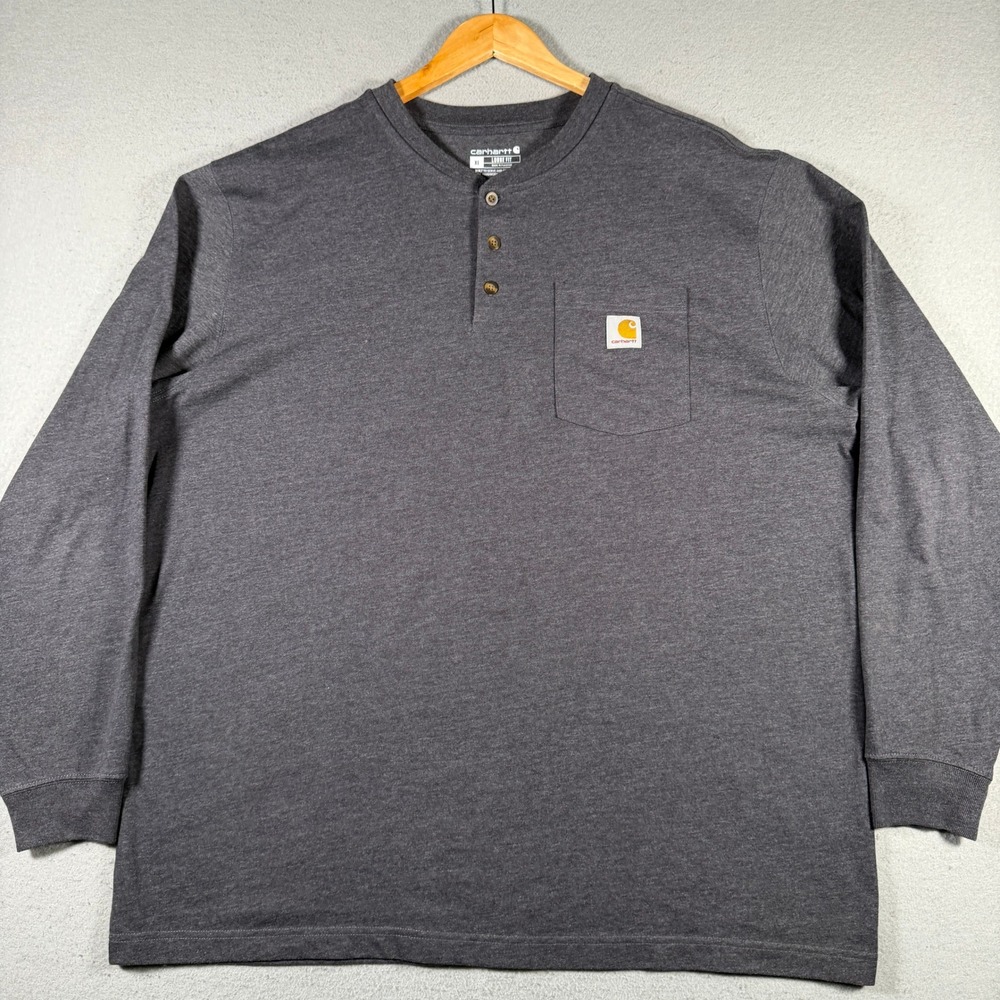 Carhartt Mens XL Loose Fit Long Sleeve Henley Pocket T-Shirt Charcoal K128 CRH
